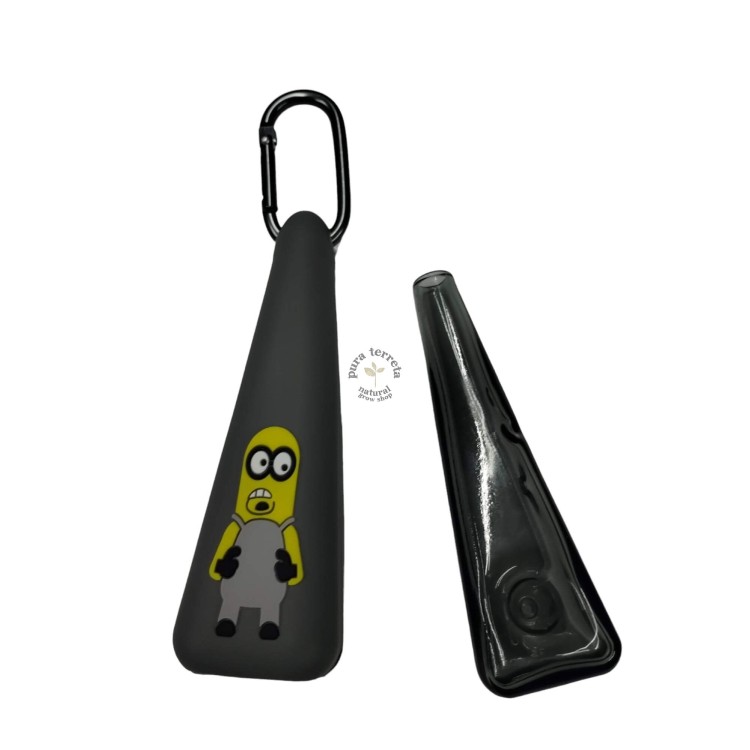 Pipa de cristal con funda de silicona y llavero