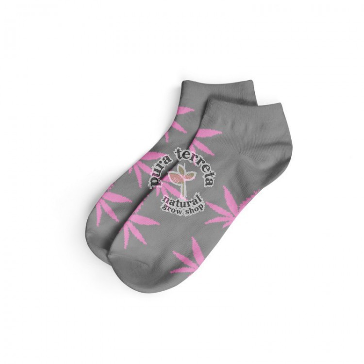 Calcetines gris/rosa cortos mujer